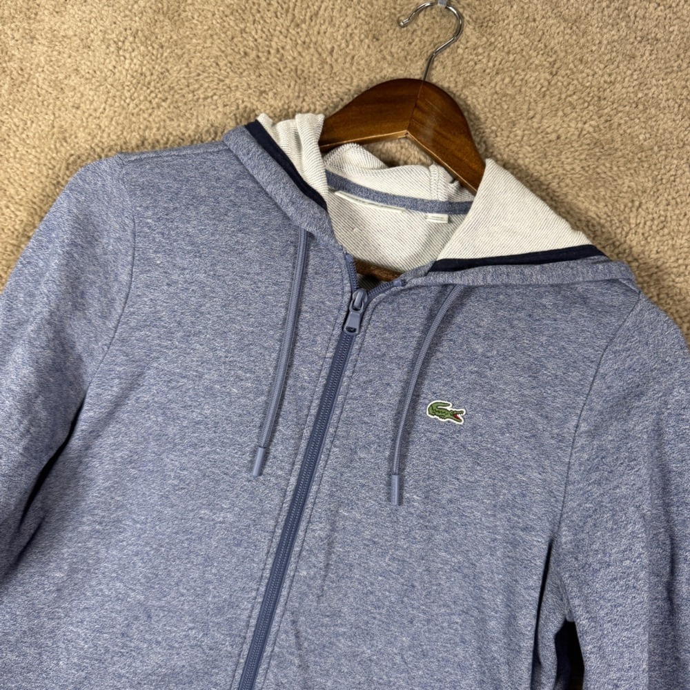 Lacoste Sport Hoodie Womens XS 34 Blue Full Zip Crocodile Logo Sweatshirt Jacket